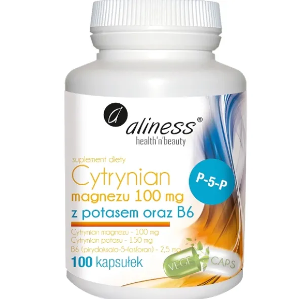 ALINESS Cytrynian Magnezu 100 mg z potasem 150 mg B6 (P-5-P) 100 kaps