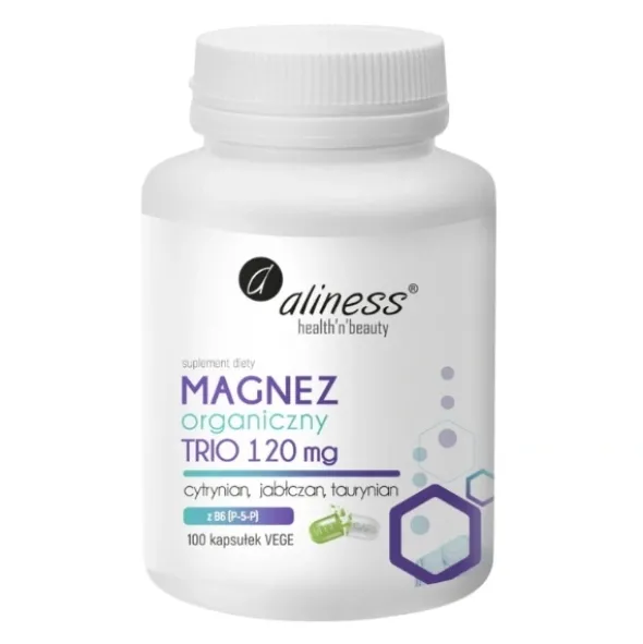 ALINESS Magnez Organiczny Trio 120 mg + B6 100 Vege kaps