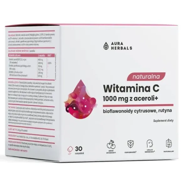 AURA HERBALS Naturalna witamina C 1000 mg z Aceroli 30 sasz.