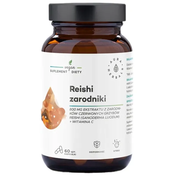 AURA HERBALS Reishi Zarodniki 800 mg + Witamina C 60 kaps