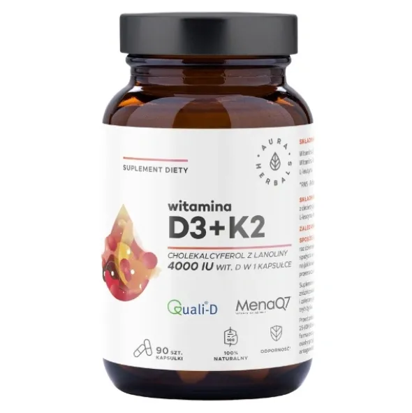 AURA HERBALS Witamina D3 4000 IU + K2 90 kaps