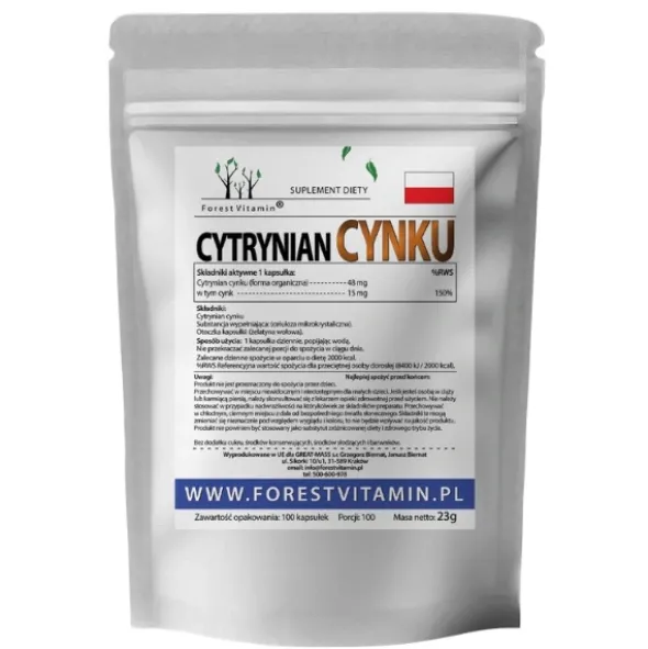 FOREST VITAMIN Cytrynian Cynku 15mg 100 kaps