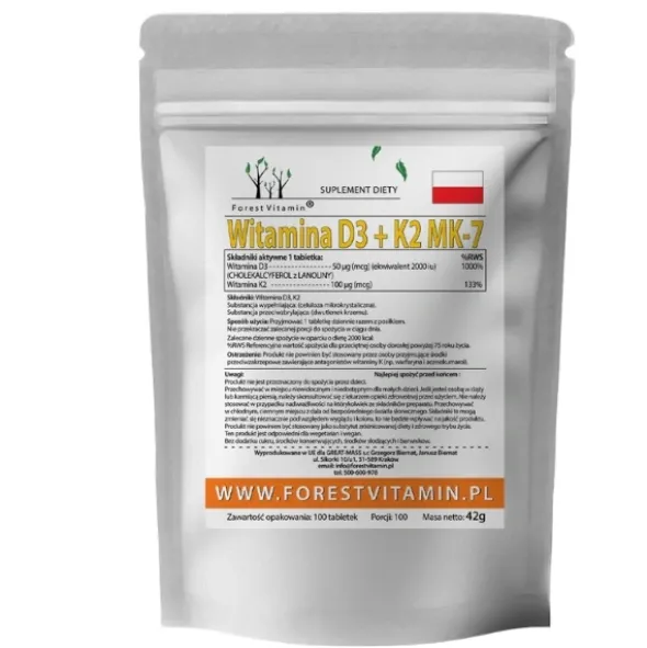 FOREST VITAMIN Witamina D3 2000IU K2 MK-7 100µg 100 Kaps