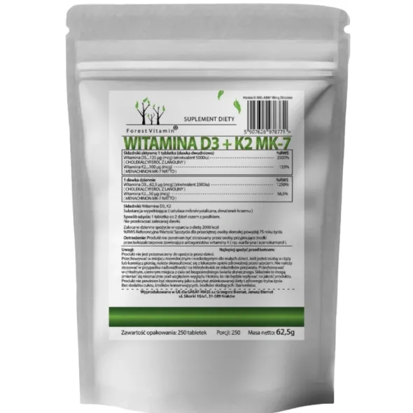 FOREST VITAMIN Witamina D3 5000 IU K2MK7 100 µg 250 tabs