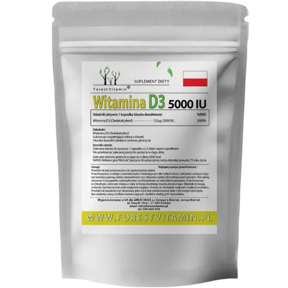 FOREST VITAMIN Witamina D3 5000IU z Oliwą z Oliwek 250 kaps