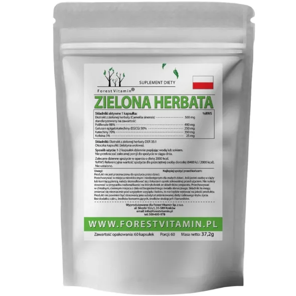 FOREST VITAMIN Zielona Herbata 95% 500mg (ekstrakt Camelia sinensis) 60 kaps