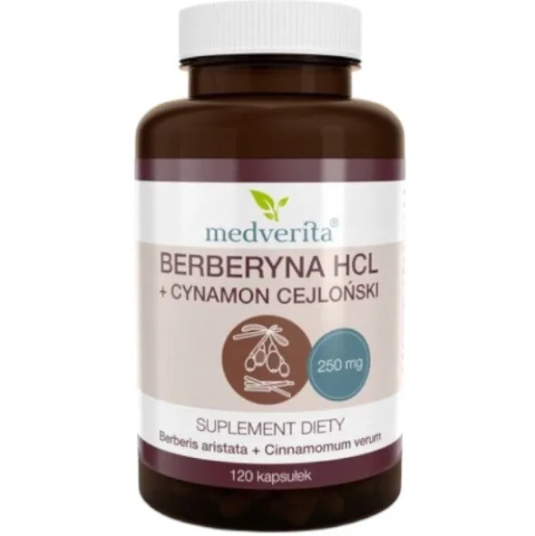 MEDVERITABerberyna HCL 98% 250mg + Cynamon 120 kaps