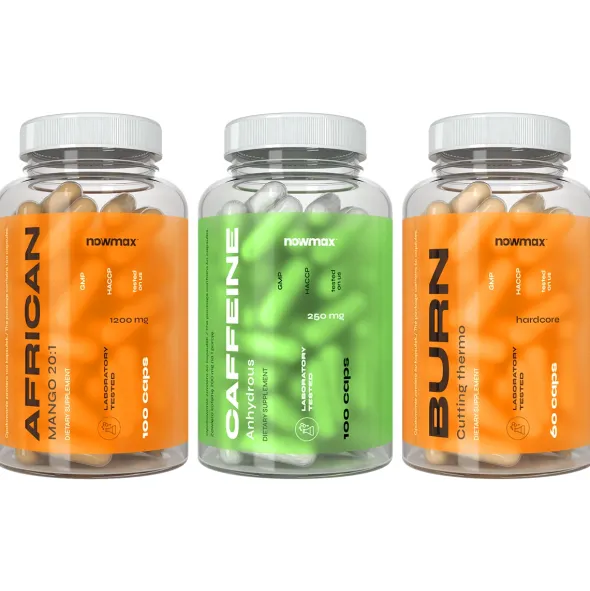 nowmax®Caffeine 200mg 100 kaps + nowmax® Burn Cutting Thermo 60 kaps + nowmax® African Mango 20:1 1200mg 100 kaps