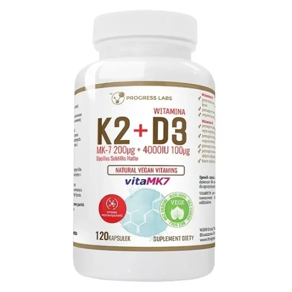 PROGRESS LABS Witamina K2 MK7 200 µg + D3 4000 IU 120 kaps