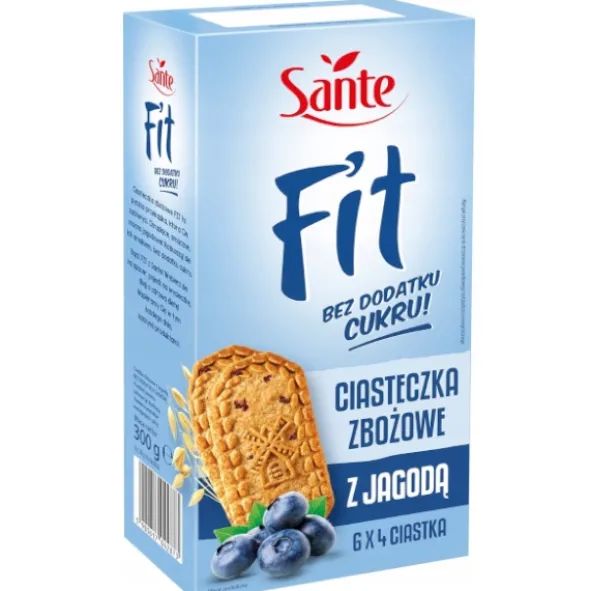SANTE Fit Ciasteczka Zbożowe z Jagodą bez Cukru 300 g