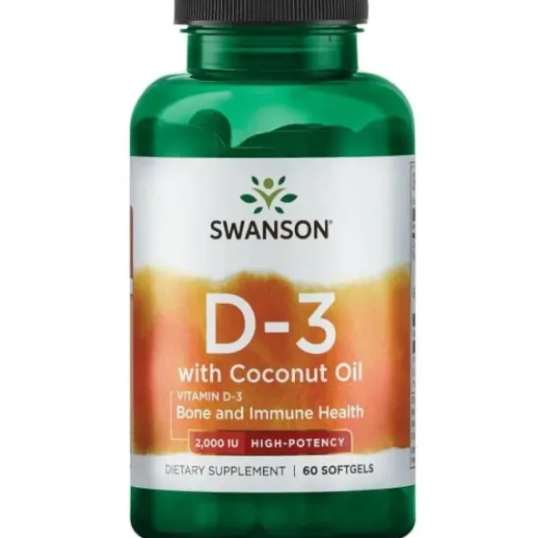 SWANSON Witamina D-3 2000IU z olejem kokosowym 60 kaps