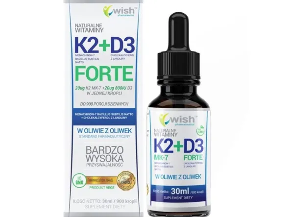 WISH Naturalna Witamina K2 MK-7 + D3 Forte w kroplach 30 ml