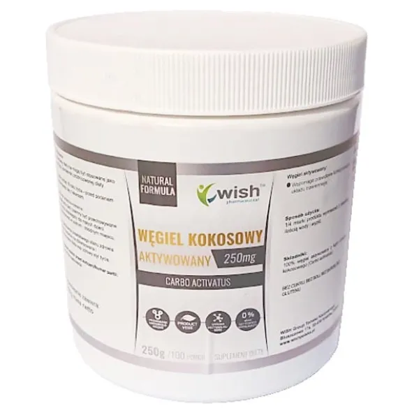 WISH Węgiel Kokosowy Aktywowany 250g proszek